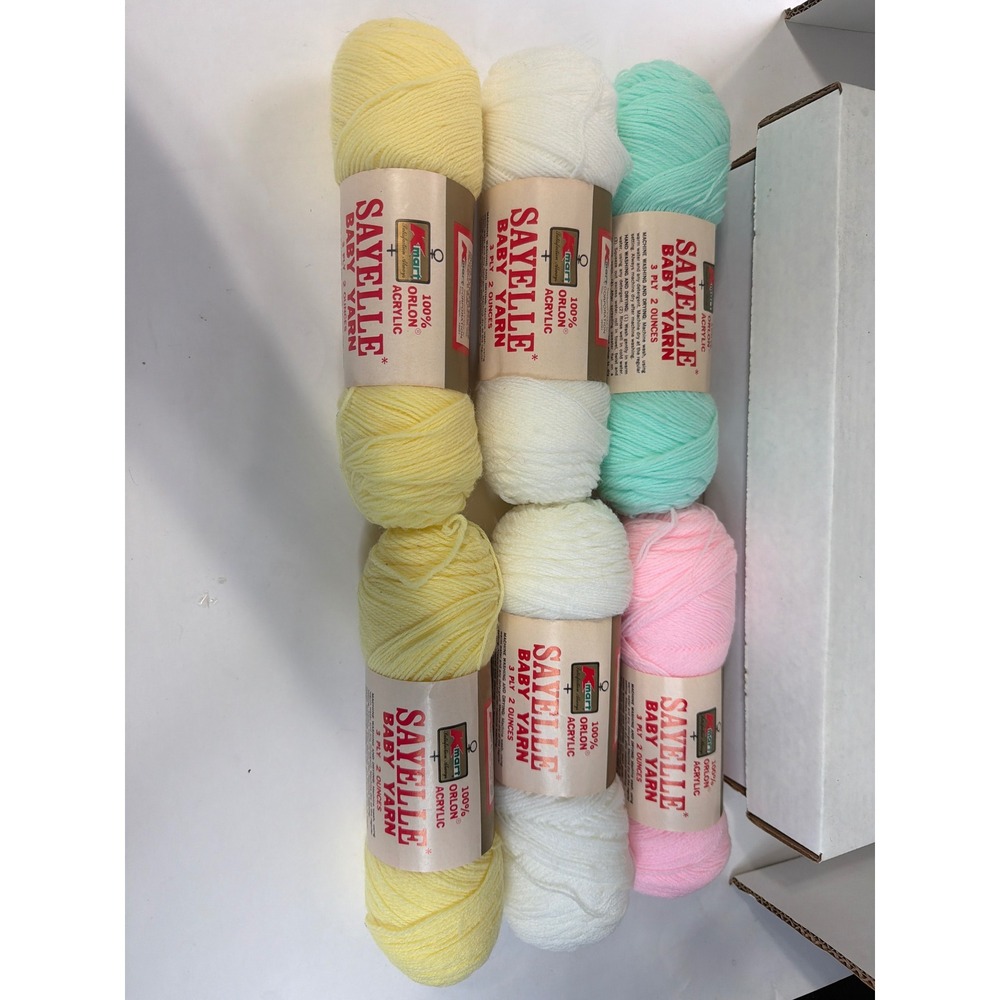 Vintage Kmart Sayelle Baby Yarn 100% Orlon Acrylic 3 Ply Pastel Lot 6 Skeins